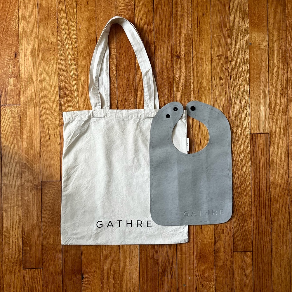 NEW Gathre gray bib & Cotton Shopping Tote